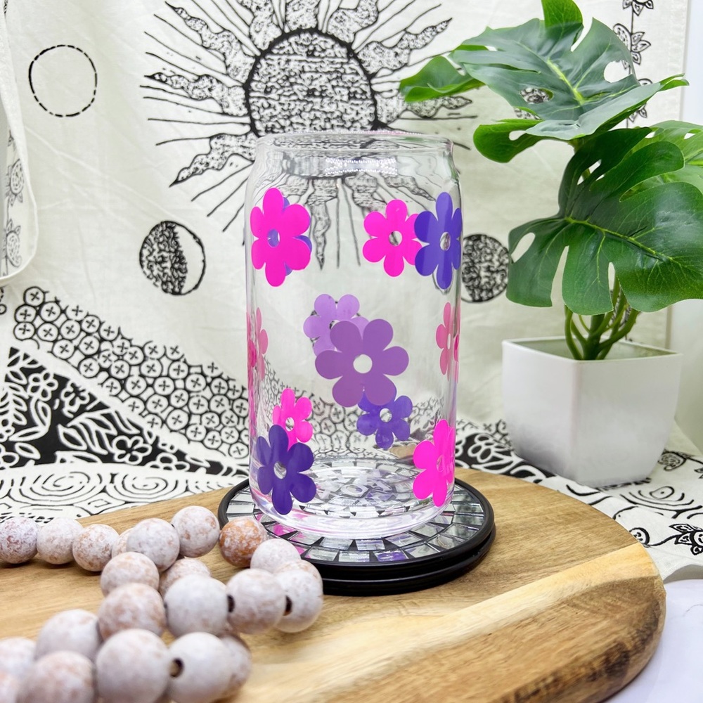 Daisy Flower Glass Can Cup